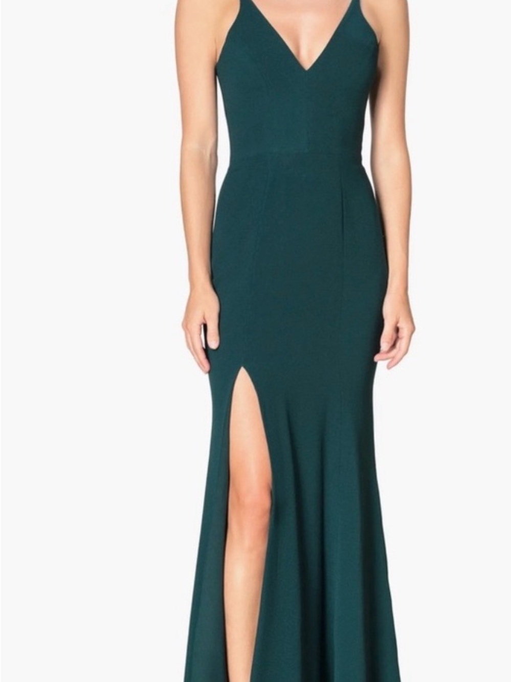 Dress the Population Teal V-Neck Maxi Dress with Front Slit